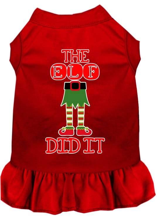 The Elf Did It Screen Print Dog Dress Red XS